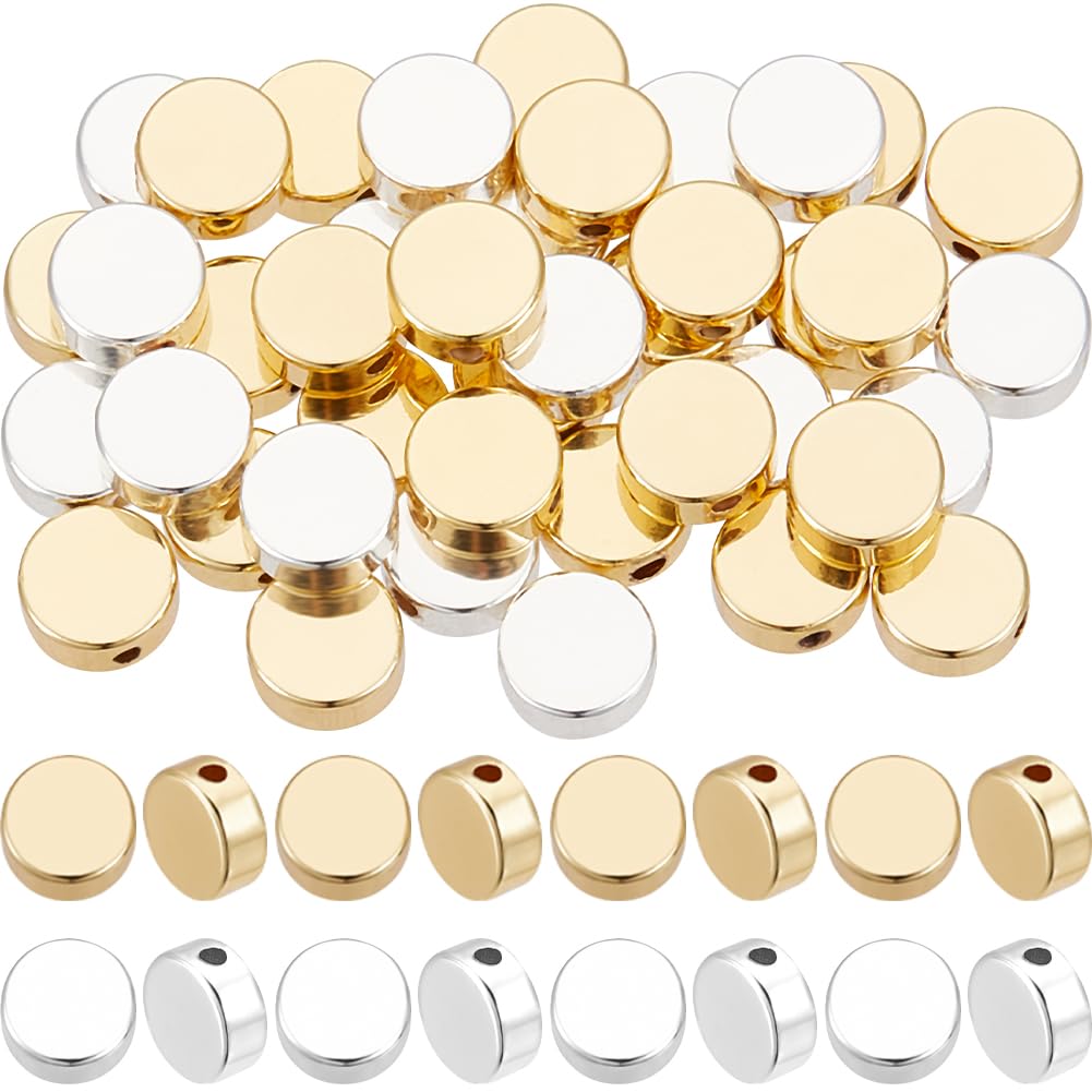 Beebeecraft 1 Box 50Pcs 2 Colors Disc Coin Beads 18K Gold & 925 Sterling Silver Plated Flat Round Spacer Beads 6x3mm Tiny Smooth Loose Beads for Bracelet Necklace Jewelry Making Hole: 1.2mm — image 1