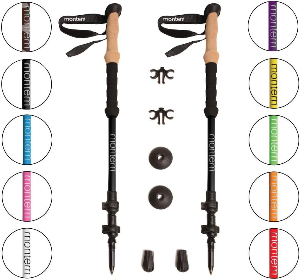 Montem Ultra Strong Trekking, Walking, and Hiking Poles - One Pair (2 Poles) - Collapsible, Lightweight, Quick Locking, and Ultra Durable