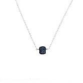 Gempires Raw Blue Sapphire Pendant Necklace September Birthstone Crystal Jewelry Hypoallergenic 18 Inch Silver Plated Lightweight Gemstone Women Necklaces