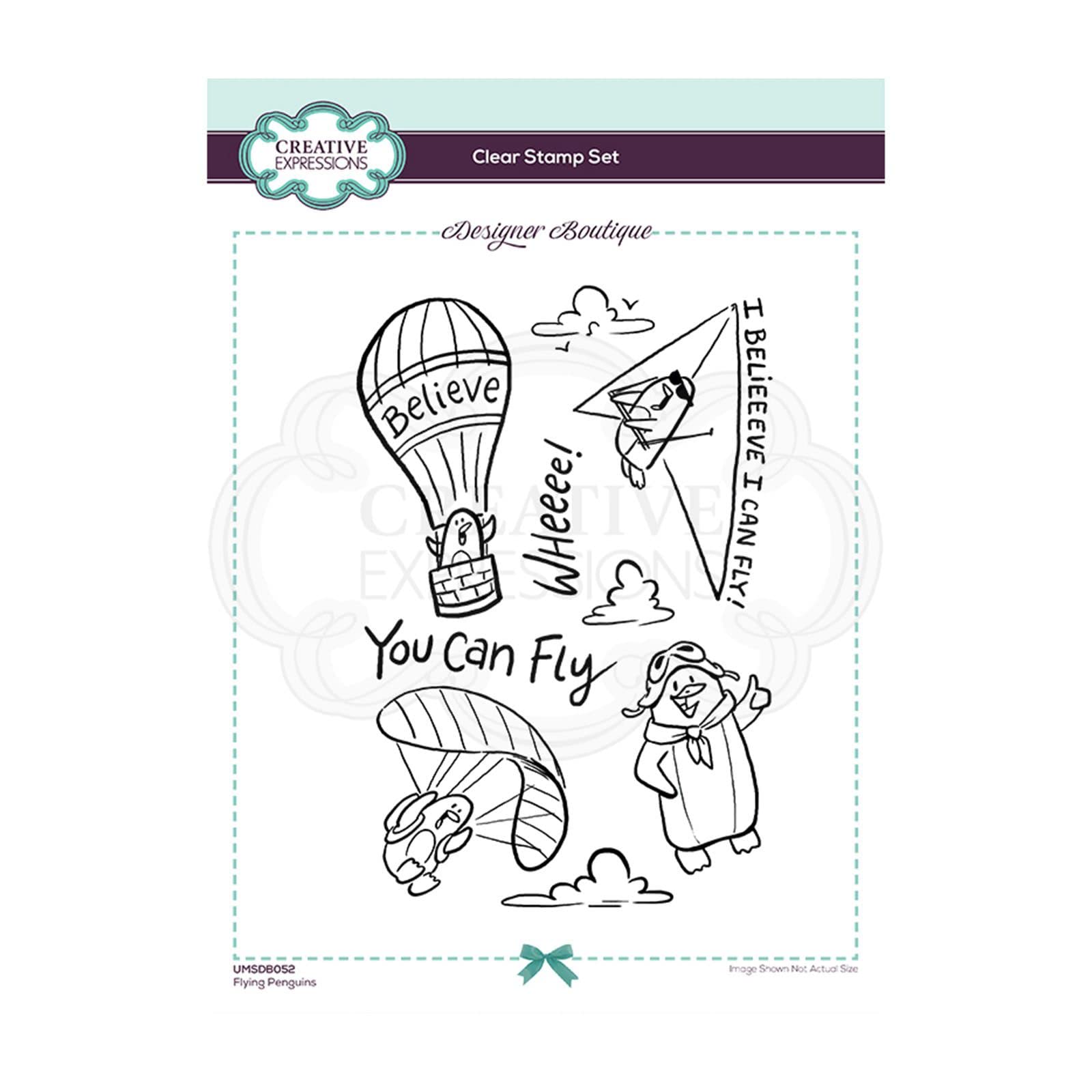 Creative Expressions Designer Boutique Collection-Flying Penguins-Clear Stamp, A5