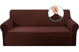 U-NICE HOME Velvet Sofa Covers Stretch Couch Covers for 3 Cushion Couch Furniture Protector Sofa Slipcover (Large, Chocolate)