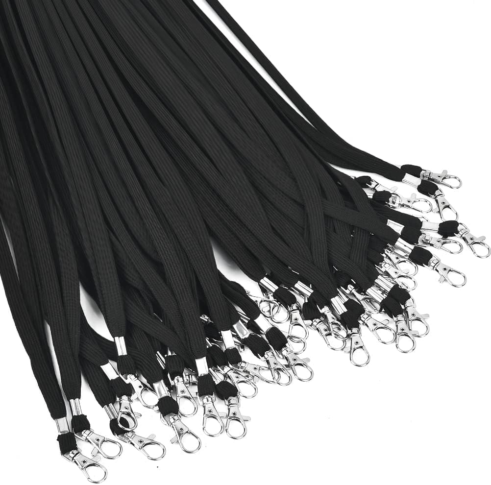 MIDERDO Black Lanyards for Neck - 100Pack Soft Cotton Neck Lanyard for ID Badges Holder, 45cm Lanyards with Metal Swivel Hooks for ID Card Name Tags Badge Keys, Neck Straps Ideal for Offices, Teachers