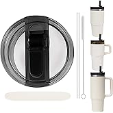 Replacement Leak Proof Tumbler FLIP Lid With Straw - Fit For Stanley ProTour Quencher and Quencher H2.0 20oz,30oz Tumbler (Black, 20oz and 30oz)