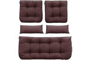 QILLOWAY Outdoor Patio Wicker Seat Cushions Group Loveseat/Two U-Shape/Two Lumbar Pillows for Patio Furniture,Wicker Loveseat,Bench,Porch,All Weather, Settee of 5 (Coffee/Brown/Chocolate)