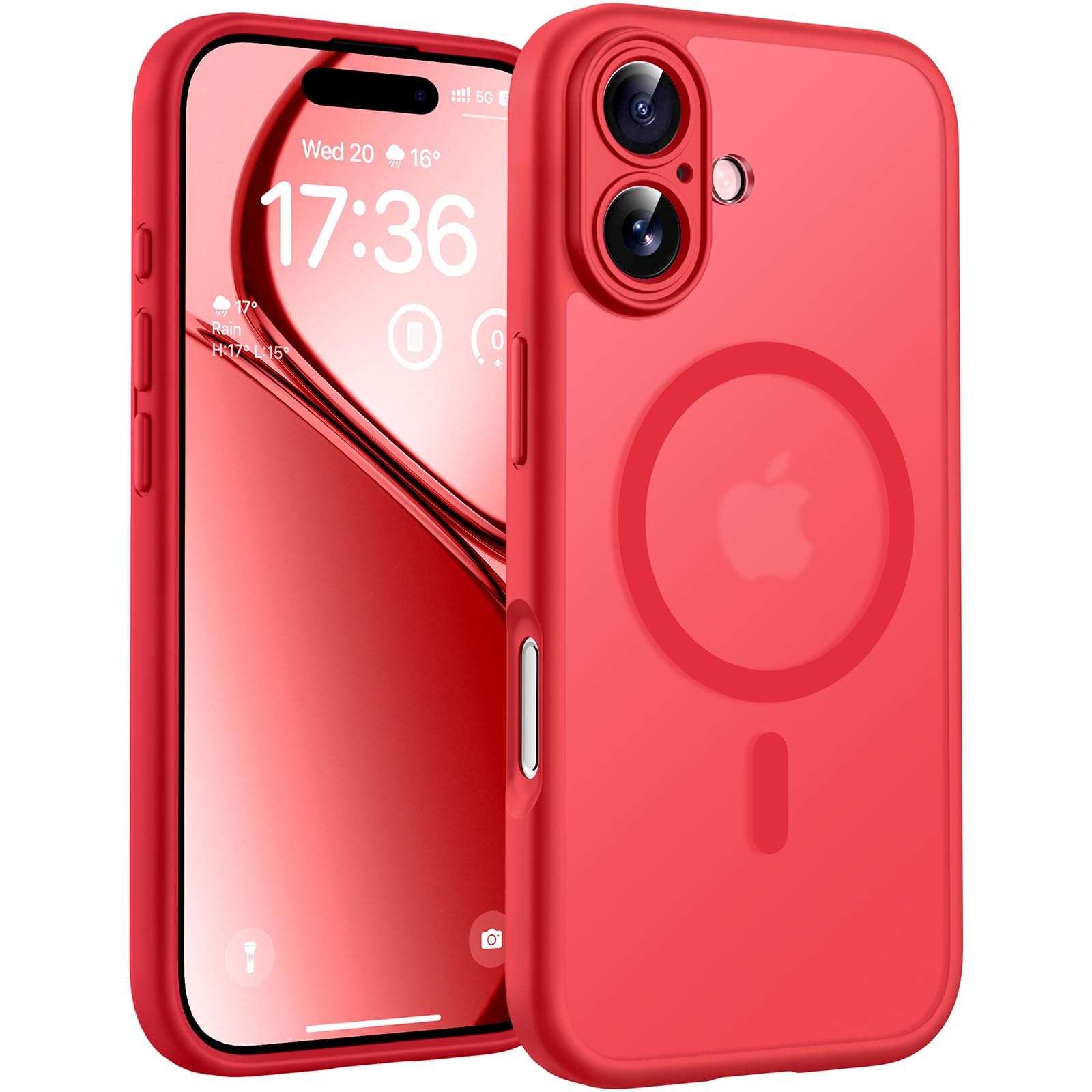 Photo 1 of TOCOL for 17 Case, Full Camera Protection, Built-in Magnetic Ring, Compatible with Magsafe Charger, Drop Protection, Translucent Matte Phone Case for Phone 17 6.3 inch (Red)