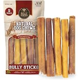 Bully Bunches Premium (6" Thick - 5 Pack) Odour-Free Bully Sticks for Small & Medium Dogs - Consistently Sized, Long Lasting 