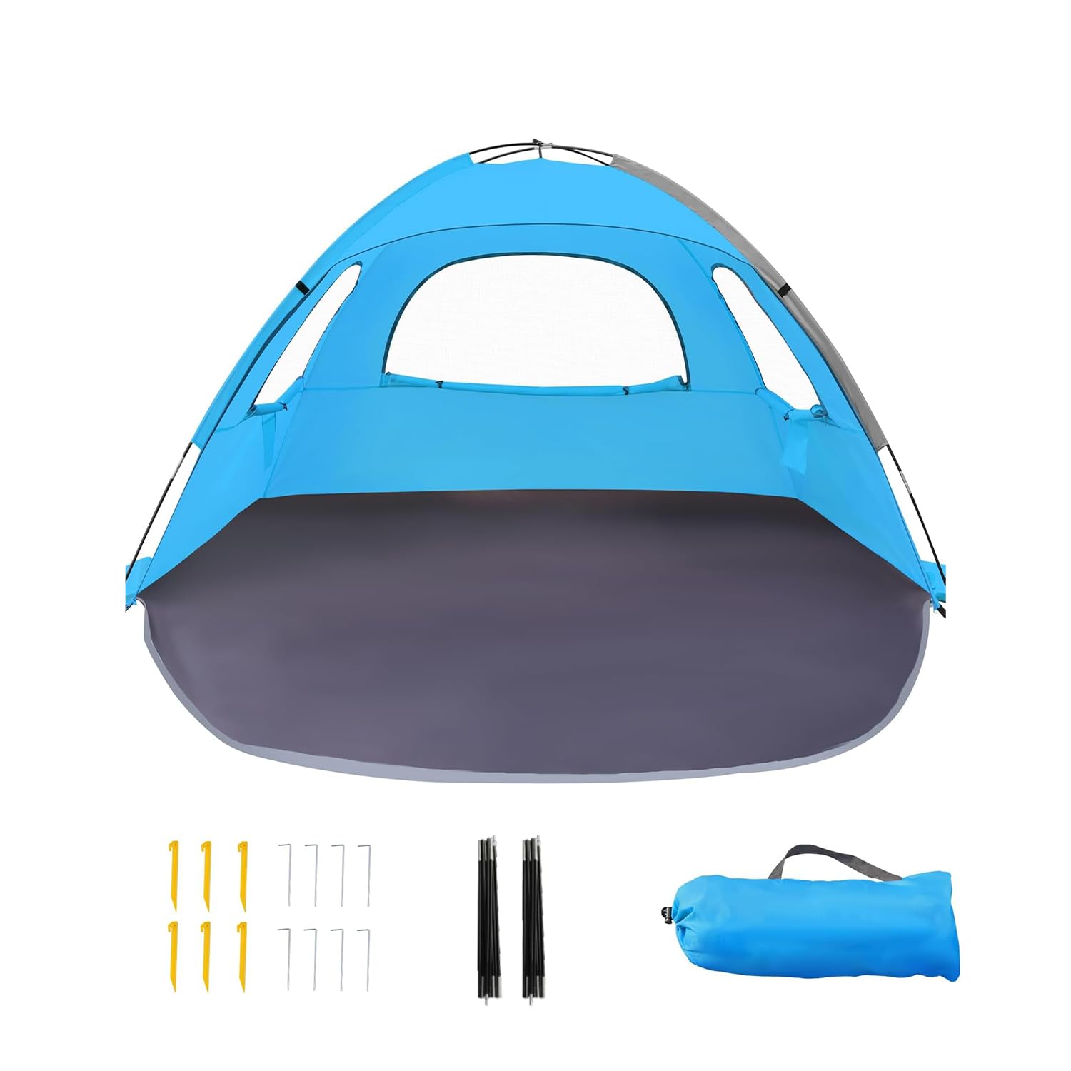 Photo 1 of Outterra Beach Tent for 3-4 People, UPF50+ Sun Shelter with Breathable 3-Way Ventilation, 8.0mm Reinforced Fiberglass Poles, Portable Shade Canopy for Beach & Camping (Blue)