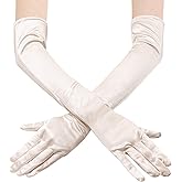JUNART Long Satin Gloves,Elegant Elbow Length Gloves for Opera Party, Wedding, Evening Dresses,Carnival Costume, Dance