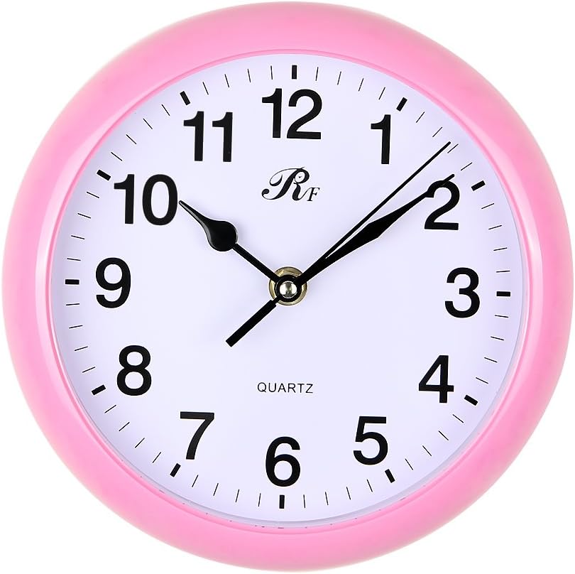 RUIFA Indoor Quiet 8-Inch Precedent Decorative Wall Clock with Arabic Numerals (Pink)