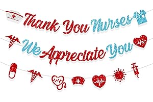 FHGG Nurses Week Banner Party Decorations Thank You Nurse Red Glitter We Appreciate You for Home Office School Hospital Décor