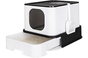 RIZZARI Large Enclosed Cat Litter Box : Covered Leak-Proof Reduces Odor - for Indoor Use Cat Owners (Black)