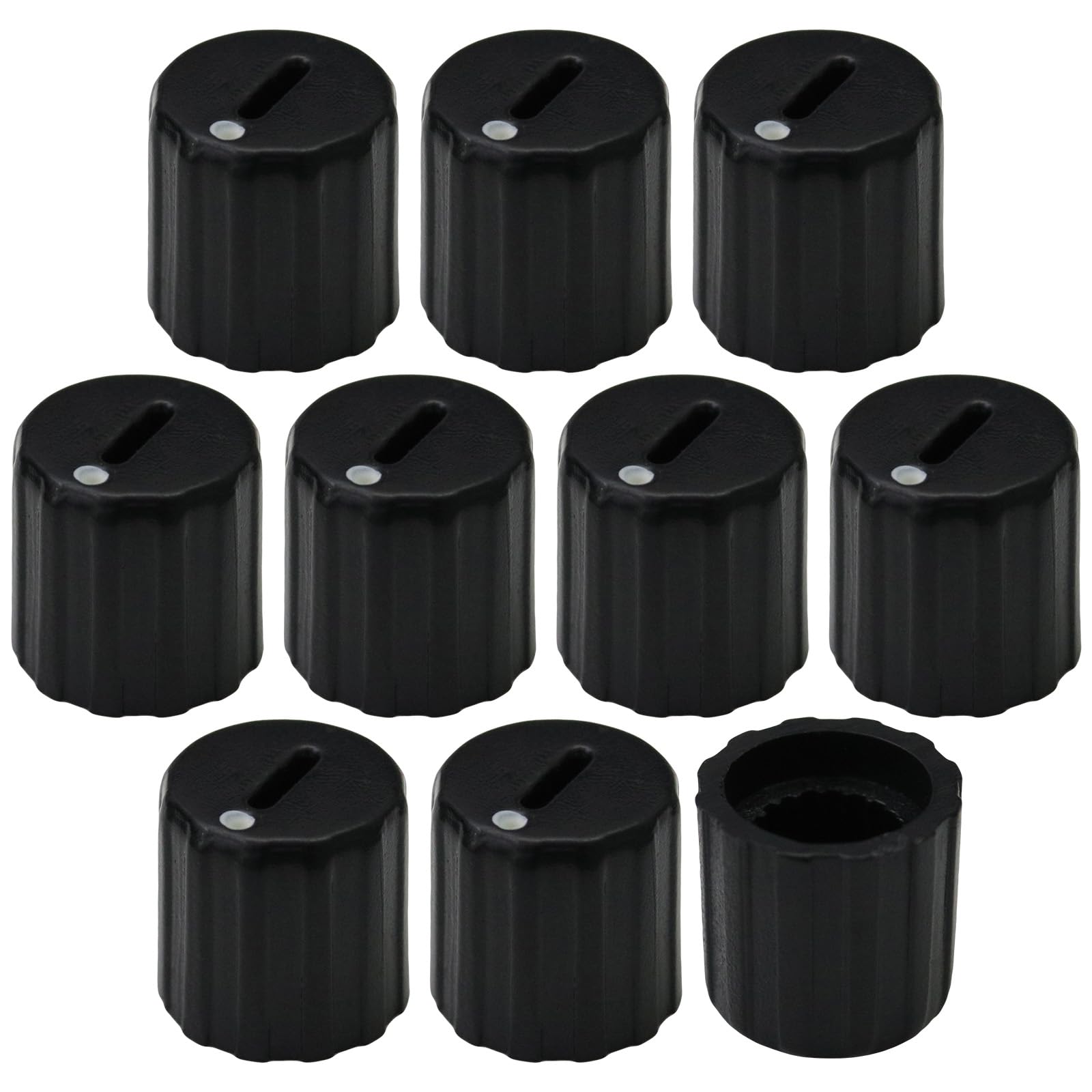 6mm Splined Hole Small Black Slot Top Control Knobs with Dot Position Indicator Pack of 10 (White)