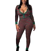 KMBANGI Christmas One Piece for Women Red Plaid Jumpsuit Print Romper Sexy Pajamas Sleepwear Xmas Pjs Family Loungewear