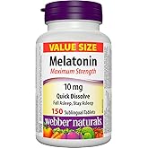 Webber Naturals Melatonin 10 mg Maximum Strength, 150 Quick Dissolve Tablets, For Sleep Support, Vegetarian
