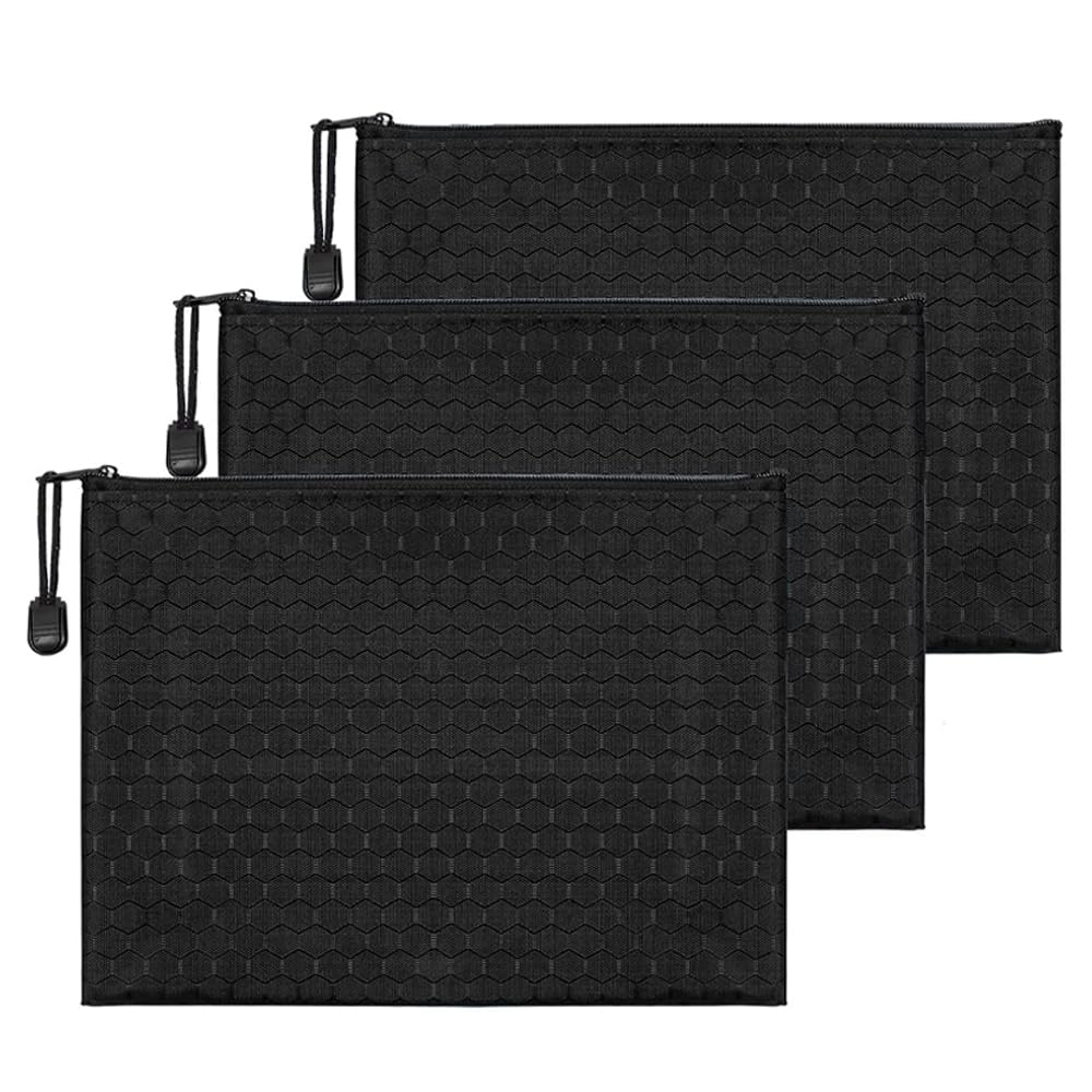 3 Pcs Zip Files Bags A5 File Category Bag Durable Waterproof Pouch Zipper for School Business Office Stationery Document Magazine Travel
