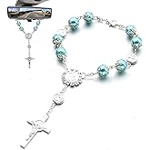 SHMZK Car Rosary for Rearview Mirror, Personalized Blessing Hanging Pendant for Car Rear View Mirror, Cross Rosary Ornament Interior Decor for Most Vehicles, Car Accessories (Blue)