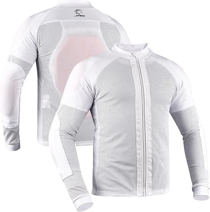 Photo 1 of J.A.G. Motorcycle Mesh Shirt for Men with CE Certified Protective Padded Armors | All Season Motorcycle Riding Shirt White
