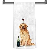 WDSFHYJK Funny Wine Golden Retriever Kitchen Towels Decorative, Gifts for Golden Retriever and Wine Lovers Hand Tea Towels for Bar Cart, Dog Mom Lovers Dad Gifts Dish Towel Dishcloth, 16x24 Inch