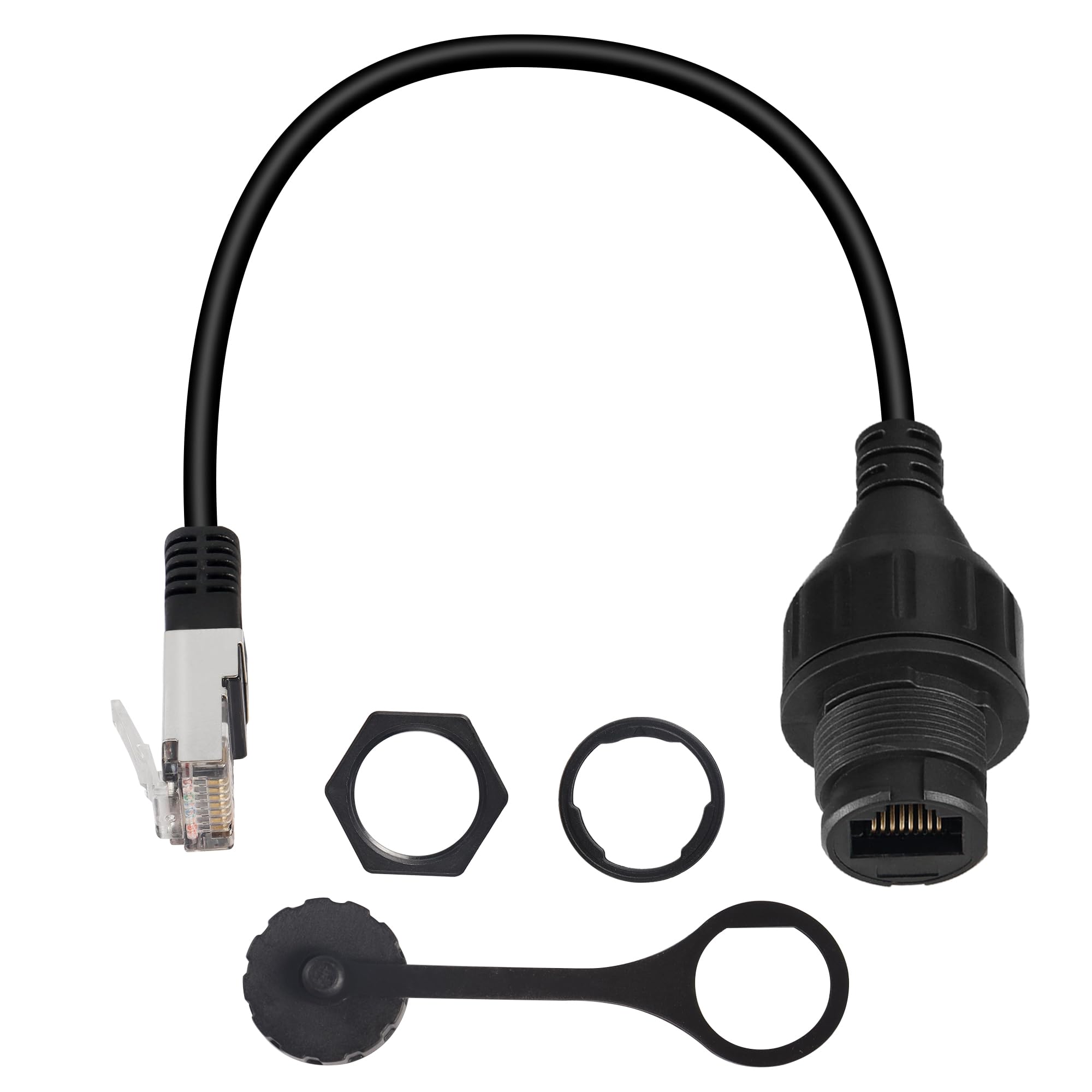 QIANRENON RJ45 Panel Mount Waterproof Connector CAT5e 8P8C Male to Female Outdoor Ethernet LAN Network Extension Socket,IP67 Waterproof,40cm/15.7in