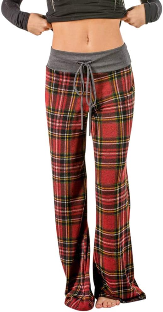 Womens Fashion Plaid Floral Trousers Work Out Pants Sports Yoga Khaki Scrub Ladies Autumn Casual Wide Legs Yoga