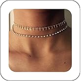 Andelaisi Boho Rhinestone Tennis Choker Necklace Crystal Rhinestone Necklace Gold Layered Rhinestone Necklaces Chain Vintage CZ Choker Necklace Chain Jewelry for Women