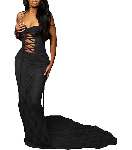 LETSVDO Women's Strapless Corset Dress Bodycon Mesh Lace See Through Bustier Tube Sheer Sexy Party Maxi Dresses Red : Clothing, Shoes & Jewelry
