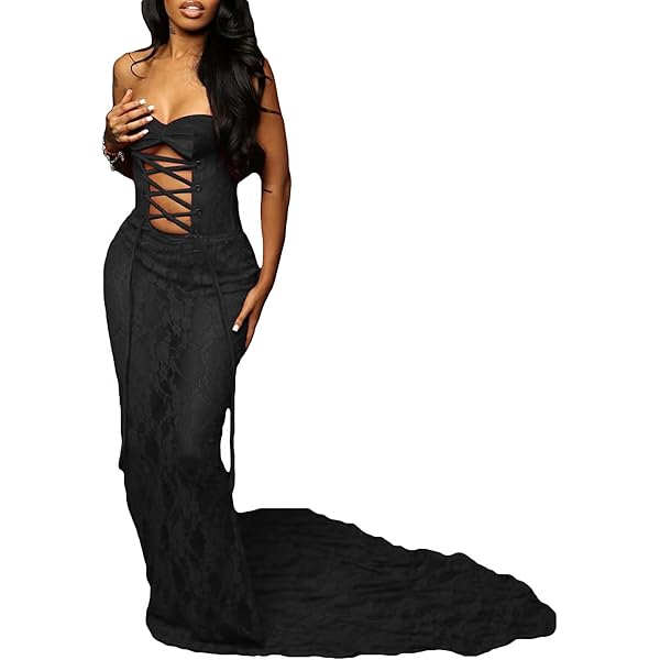 Amazon.com: LETSVDO Women's Strapless Corset Lace Maxi Dress