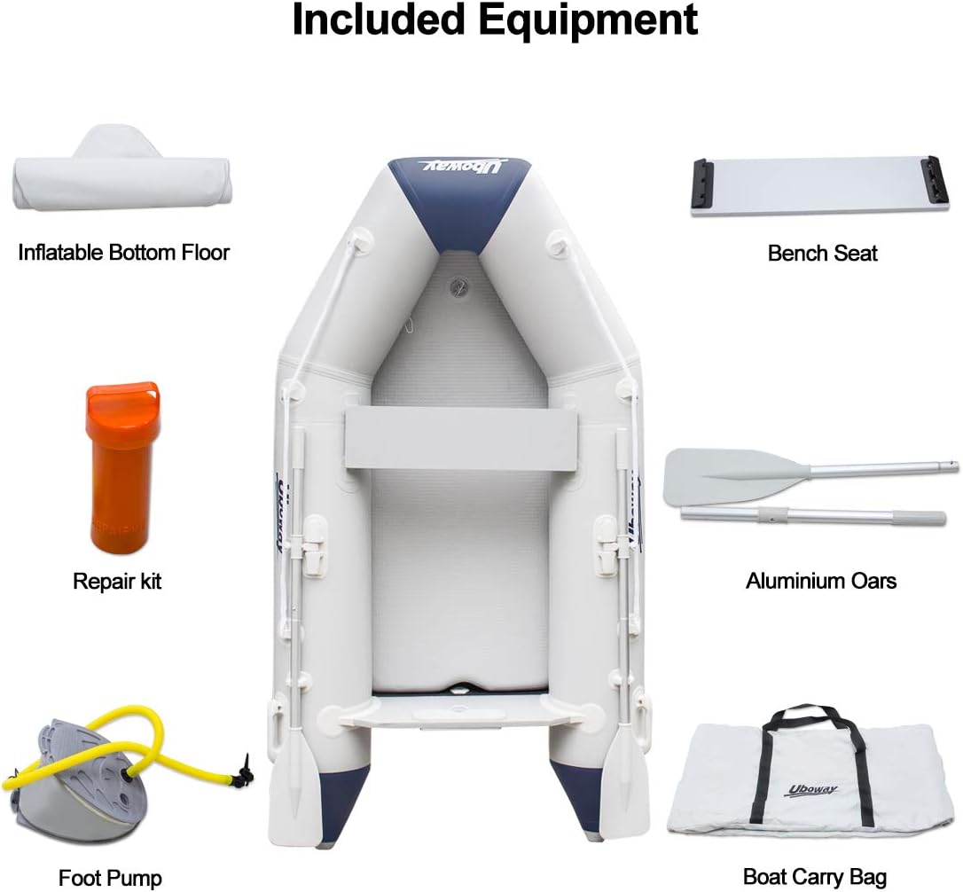 Uboway 2 Or 4 Person Inflatable Dinghy Boat Raft Fishing Raft Set With Inflatable Bottom Floor And Alumium Oars Support Install Engine