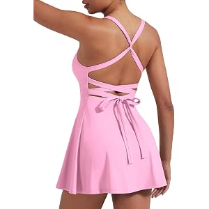 YEOREO CoreFlex Womens Tennis Dress in Shorts Workout Backless Tie Dress | Mini Length,Built in Pull Down Shorts with Pockets
