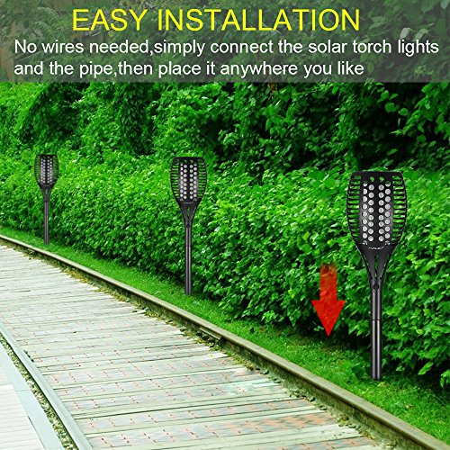 Sumaote Solar Path Torch Lights 96 LED Dancing Flame Lighting Flickering Tiki Torch Waterproof Wireless Outdoor Landscape Lights Dusk to Dawn Auto On/Off for Garden Patio Yard Driveway Pathway, 1 Pack - Thumbnail 5