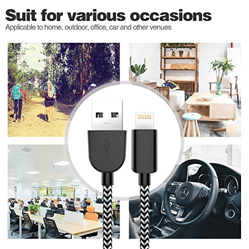 image for Lightning Cable, TNSO iPhone Charger 5-PACK [3/3/6/6/10 ft] Nylon Brai