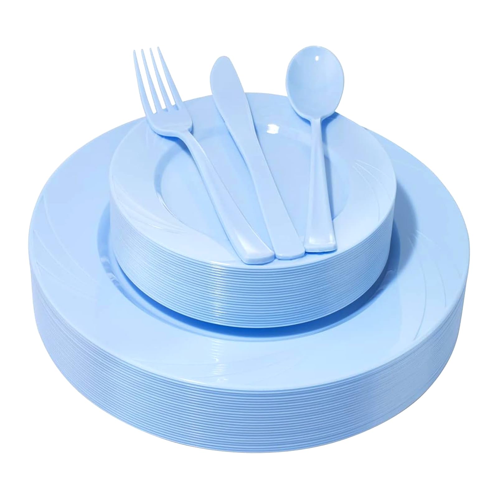 Photo 1 of YOUBET s Blue Plastic Plates - Blue Baby Shower Plates Disposable - 25 Forks 25 Knives 25 Spoons for Birthday Party & Baby Shower Gifts