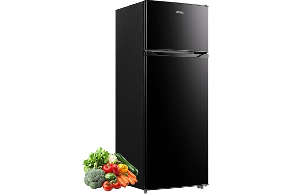 Upstreman 7.7 Cu.Ft. Refrigerator with Freezer, Double Door Fridge, Adjustable Thermostat, Large Capacity, Reversible Door Swing, Refrigerator for Apartment, Office, Dorm, Blackï¼ˆBD75ï¼‰
