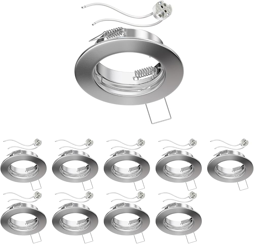 ledscom.de 10 Pieces Ceiling Recessed Frame Matt Chrome GU5.3 Socket