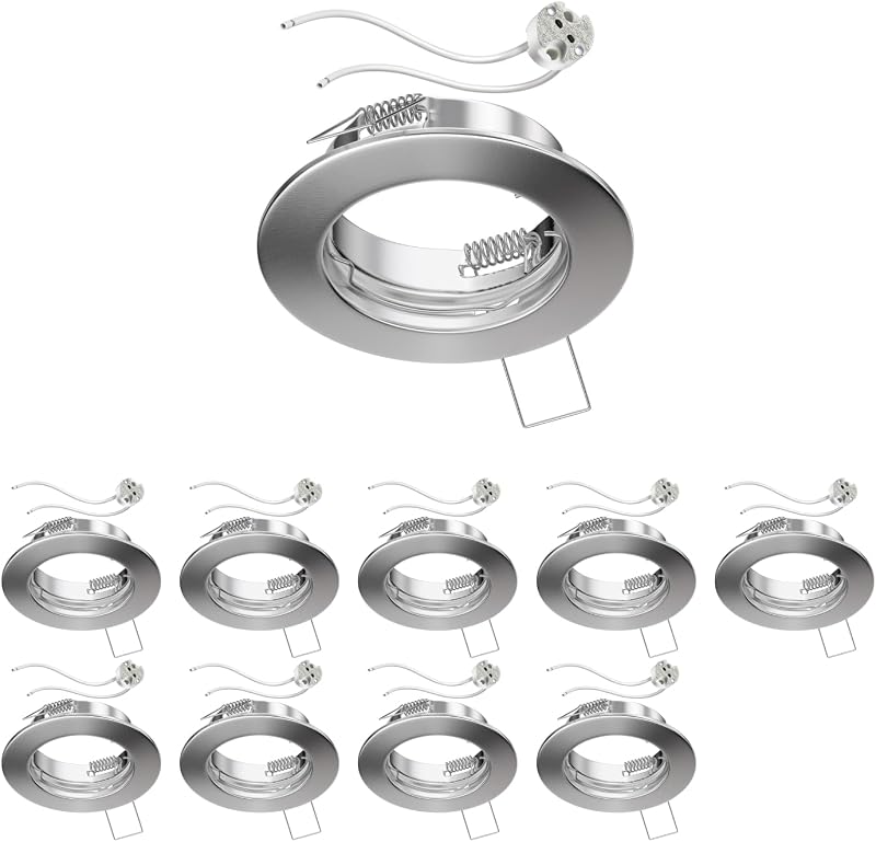 ledscom.de 10 Pieces Ceiling Recessed Frame Matt Chrome GU5.3 Socket