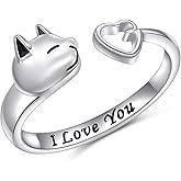 FLYOW 925 Sterling Silver Adjustable Animal Rings for Women Lucky Elephant Cute Pig Ring Cat Paw Love Heart Wrap Open Ring Birthday Gifts