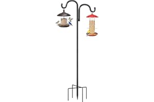 SURPRIZO Double Shepherds Hooks for Outdoor,92" Heavy Duty Bird Feeder Pole with 5 Prong Base, Adjustable Shepherds Hook for Bird feeders Outside, Garden, Weddings, Hanging Plants, 1 Pack