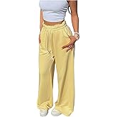 Verdusa Women's Ruffle Wide Leg Athletic Sweatpants Casual Track Pants with Pockets