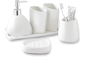 BLBYHO Ceramic Bathroom Accessory Set with Ceramic Vanity Tray, 6 Pieces Bathroom Countertop Accessory Set, Include Soap Disp