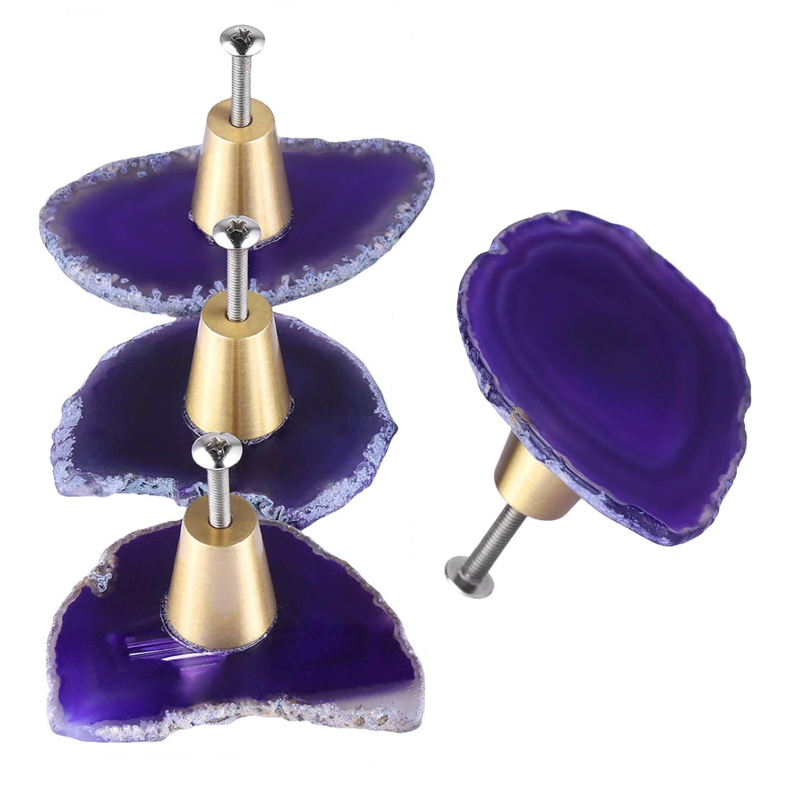 KYEYGWO Purple Agate Slice Cabinet Drawer Knobs Cupboard Door Knobs Pull Handle Knobs for Door Cabinet Drawer Dresser Wardrobe, Pack of 4