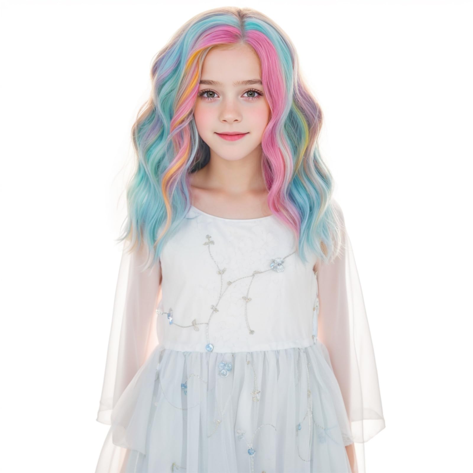 Photo 1 of MEDO Rainbow Wig - Kids Short Wavy Multicolor Synthetic Cosplay & Halloween Party Wig