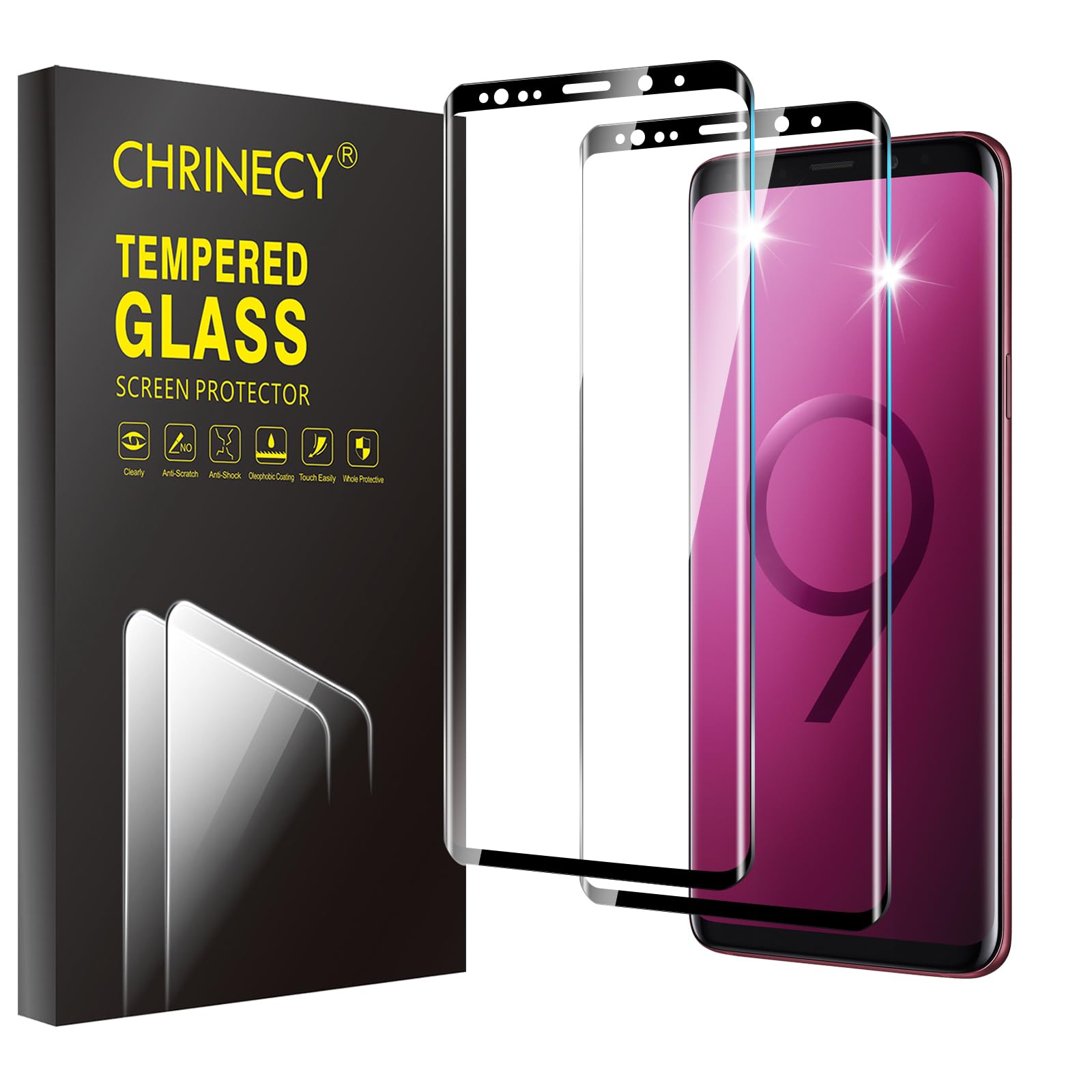 Photo 1 of [2 Pack] Screen Protector for Samsung Galaxy S9, 3D Curved Edge 9H Hardness Tempered Glass Film, Anti-Scratch, Case Friendly, Premium HD Clarity