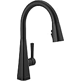 Delta Lenta Matte Black Touch Kitchen Faucet with Pull Down Sprayer, Modern Single Hole Touch On Kitchen Sink Faucet, Single Handle, Matte Black 19802TZ-BL-DST