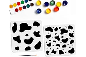 MAYJOYDIY 2pcs Cow Print Stencil Cow Pattern Stencil Animal Print Stencils 11.8×11.8inch Flexible PET Material with Paint Brush DIY Furniture Wall Floor Decor
