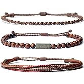 Handmade Natural Gemstone Beaded Healing Bracelet for Men, Adjustable Waterproof Rope String Bracelet with Pyrite Lucky Brick, Birthday Gifts for Him