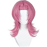 Probeauty Pink Wig for Men Short Straight Layered Anime Wigs for Halloween Cosplay Costume Party with Wig Cap