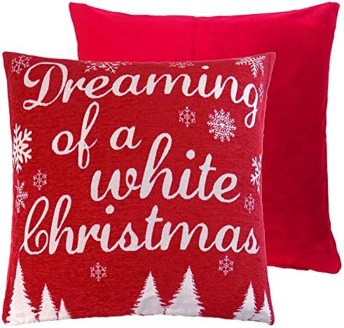 2 X WHITE CHRISTMAS RED WHITE CHRISTMAS WOVEN VELVET 18" - 45CM CUSHION COVERS PILLOW CASE SHAMS