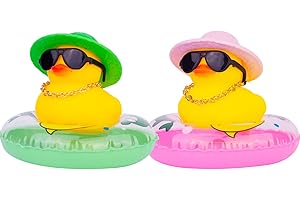 MuMyer Car Rubber Duck 2Pcs Duck Car Dashboard Decorations Yellow Duck Car Ornaments for Car Dashboard Decoration Accessories with Mini Swim Ring Sun Hat Necklace and Sunglasses(B14)