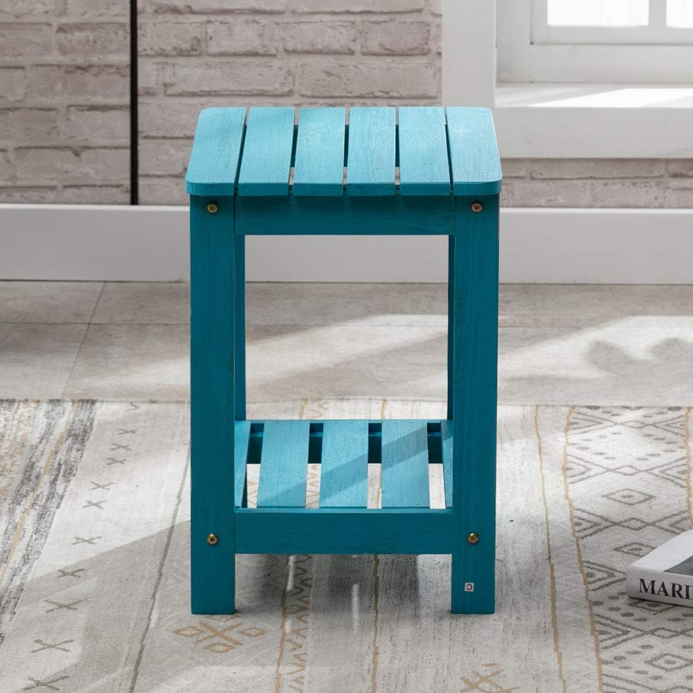 B&Z KD-50T Outdoor Porch Wooden Side Table Rectangular Rustic W/Storage Turquoise : Garden & Outdoor