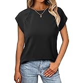 Tankaneo Womens Cap Sleeve Tank Tops Summer Casual Crew Neck Cotton T-Shirts Loose Fit Basic Tee Shirts